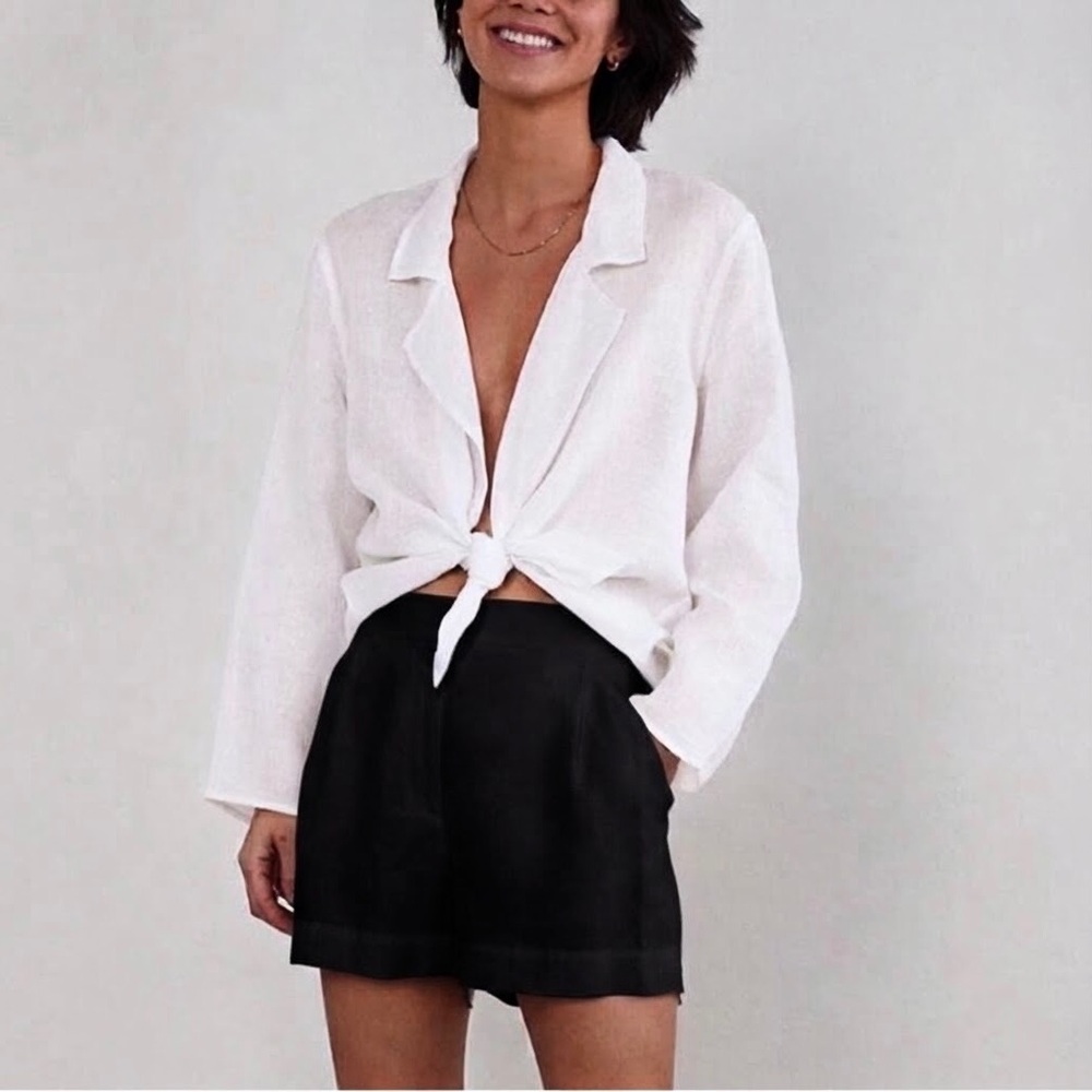 Wilfred White Linen-blend long sleeve shirt